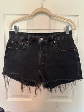 Levi's 501 Black Distressed Frayed Hem Denim Shorts